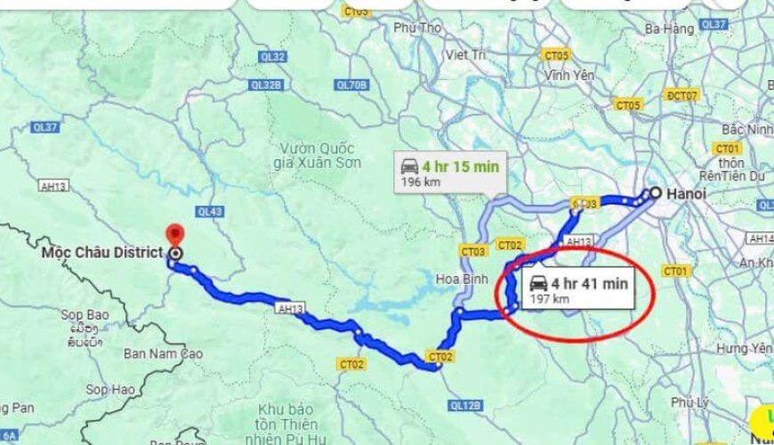 Từ Hà Nội lên Mộc Châu theo Quốc lộ 6 (QL6)